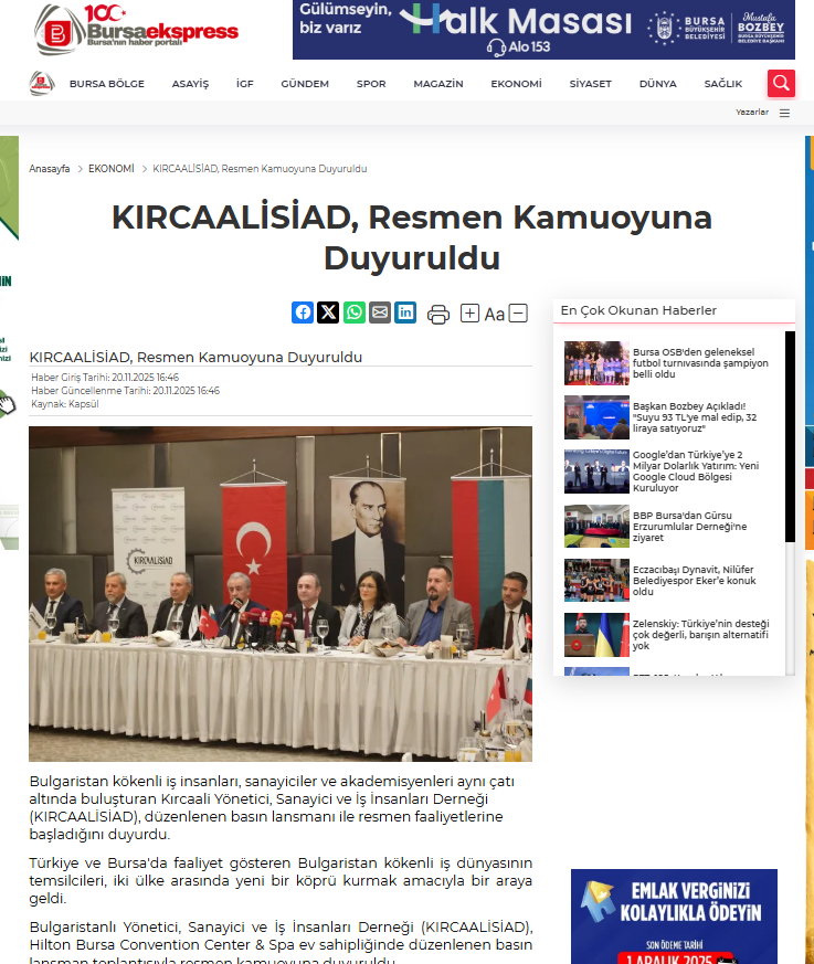 BURSA EKSPRESS- KIRCAALİSİAD, Resmen Kamuoyuna Duyuruldu