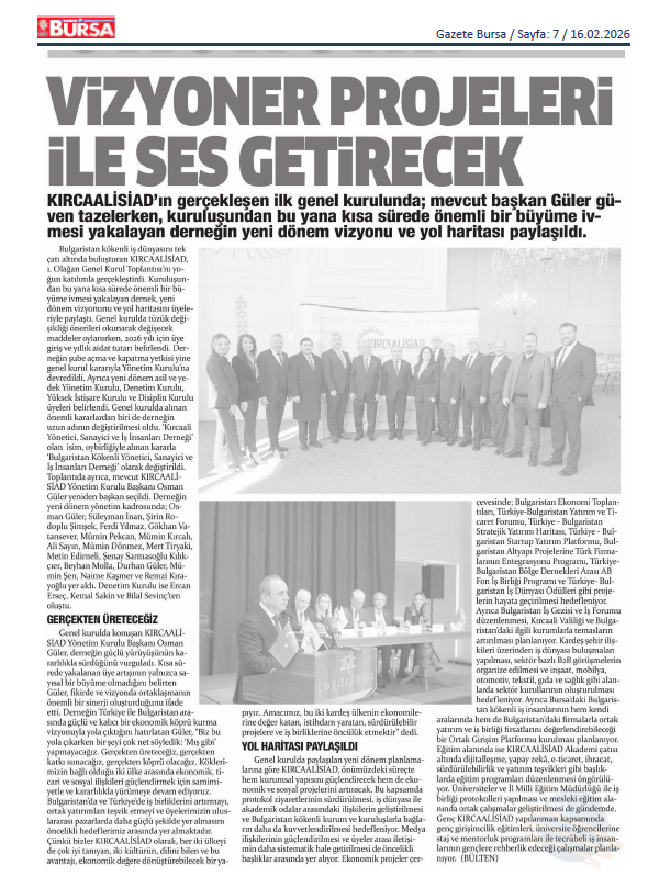 Bursa-Vizyoner projeleri ile ses getirecek