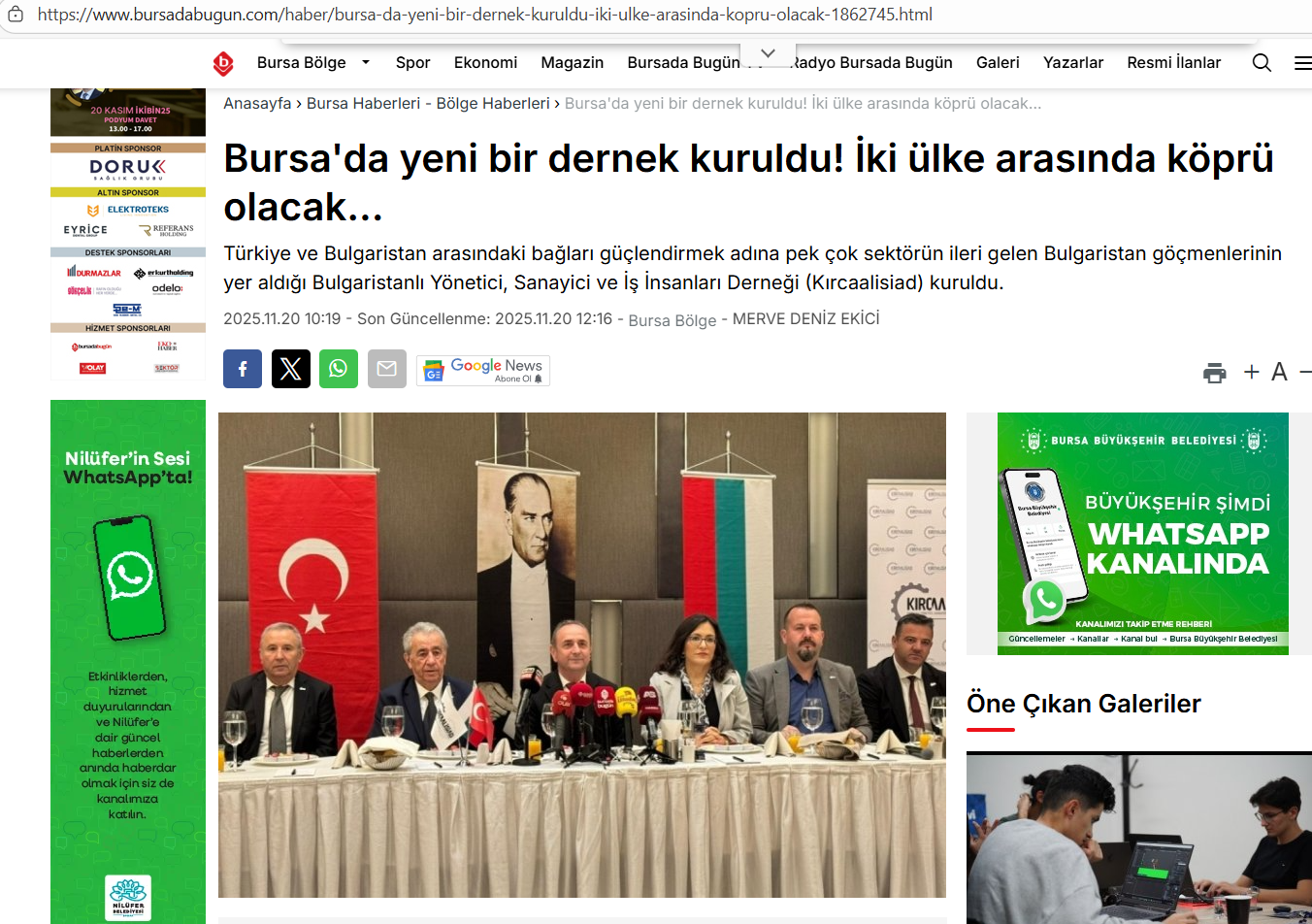 BURSADA BUGÜN-Bursa'da yeni bir dernek kuruldu! İki ülke arasında köprü olacak...
