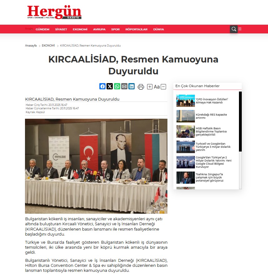 HERGÜN GAZETE- KIRCAALİSİAD, Resmen Kamuoyuna Duyuruldu