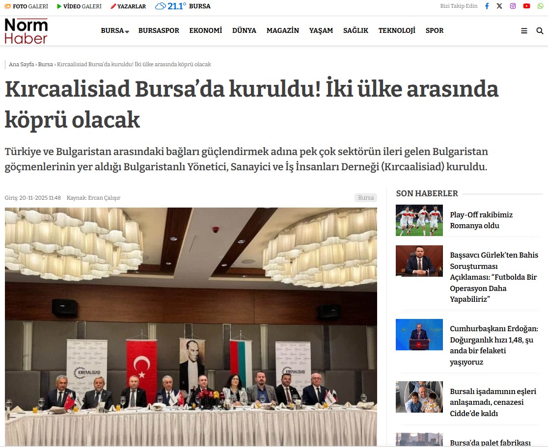 NORM HABER-Kırcaalisiad Bursa’da kuruldu! İki ülke arasında köprü olacak