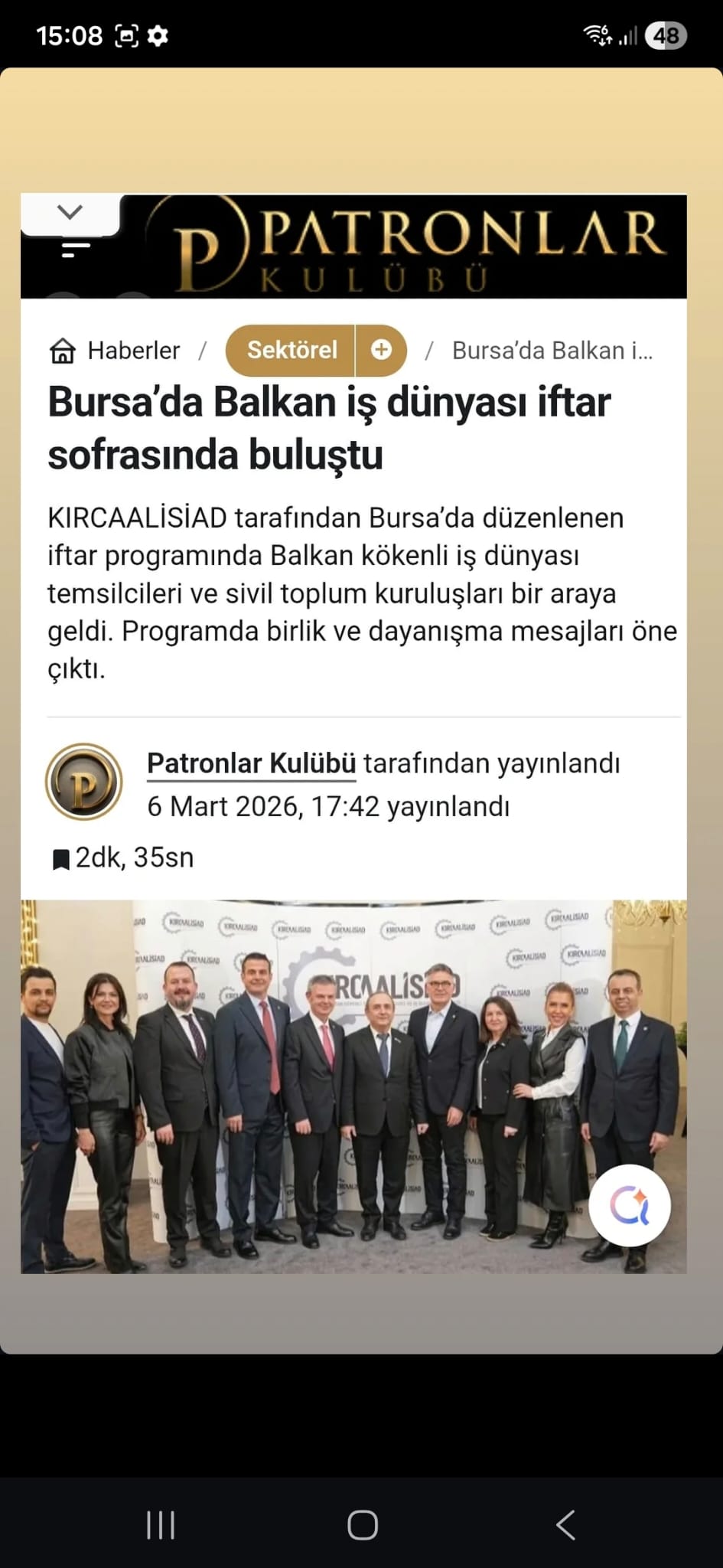Patronlar Kulübü-Bursa'da Balkan iş dünyası iftar sofrasında buluştu